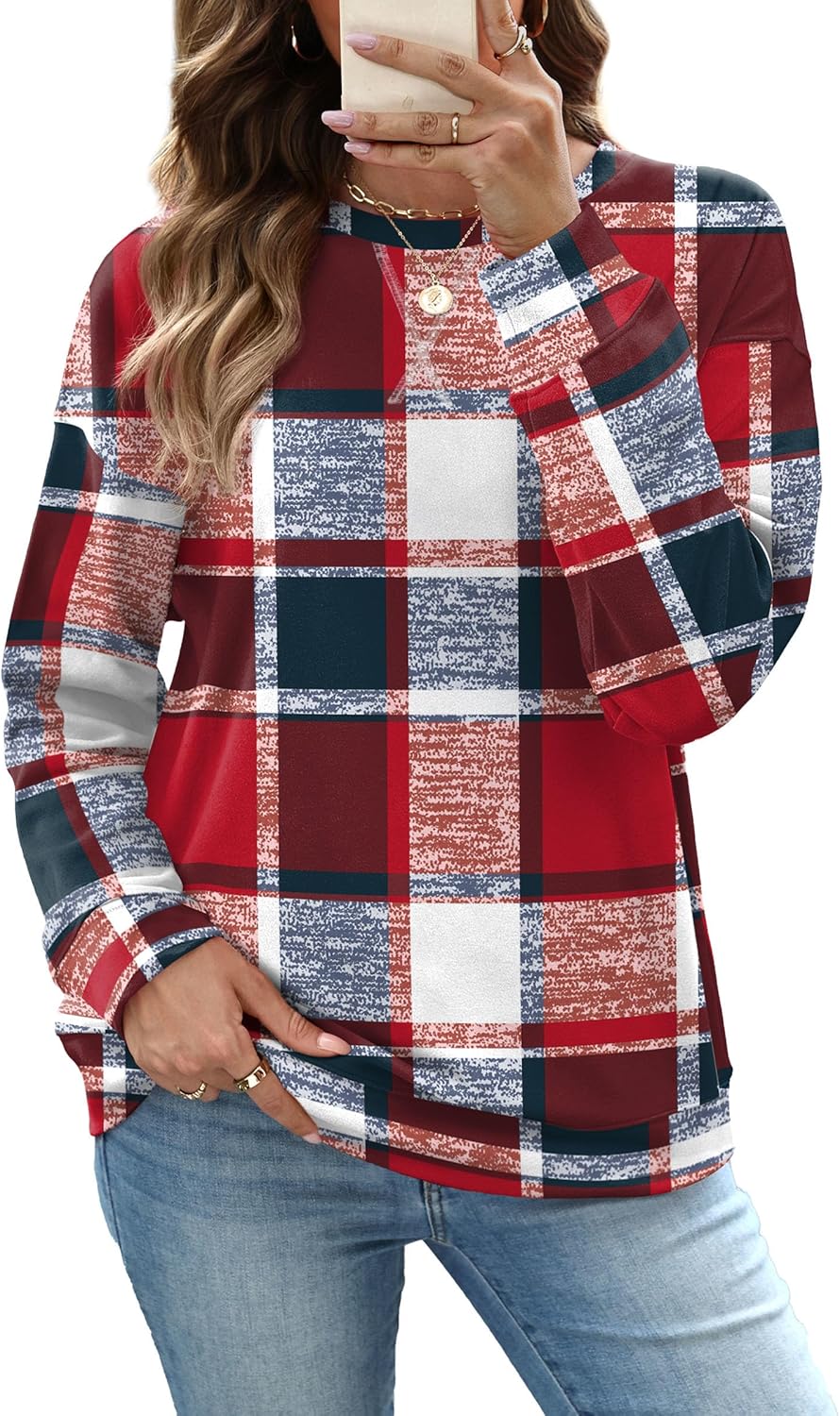 RUMIA Women's Crew Neck Sweatshirt Loose Pullover Long Sleeve Shirts Soft Tops for Women Fall Clothes 2025-96