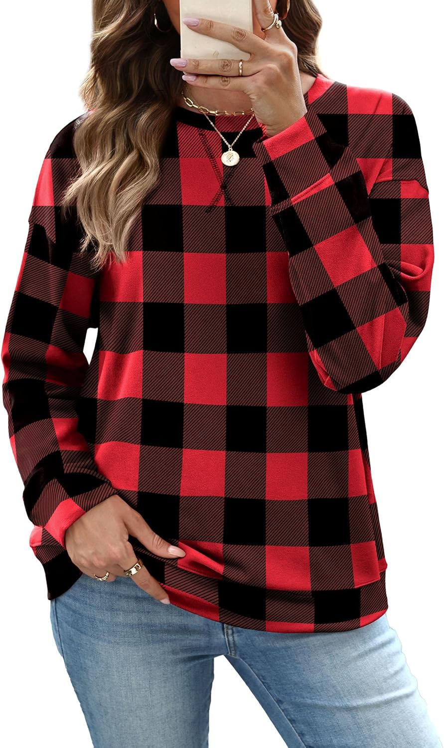 RUMIA Women's Crew Neck Sweatshirt Loose Pullover Long Sleeve Shirts Soft Tops for Women Fall Clothes 2025-100