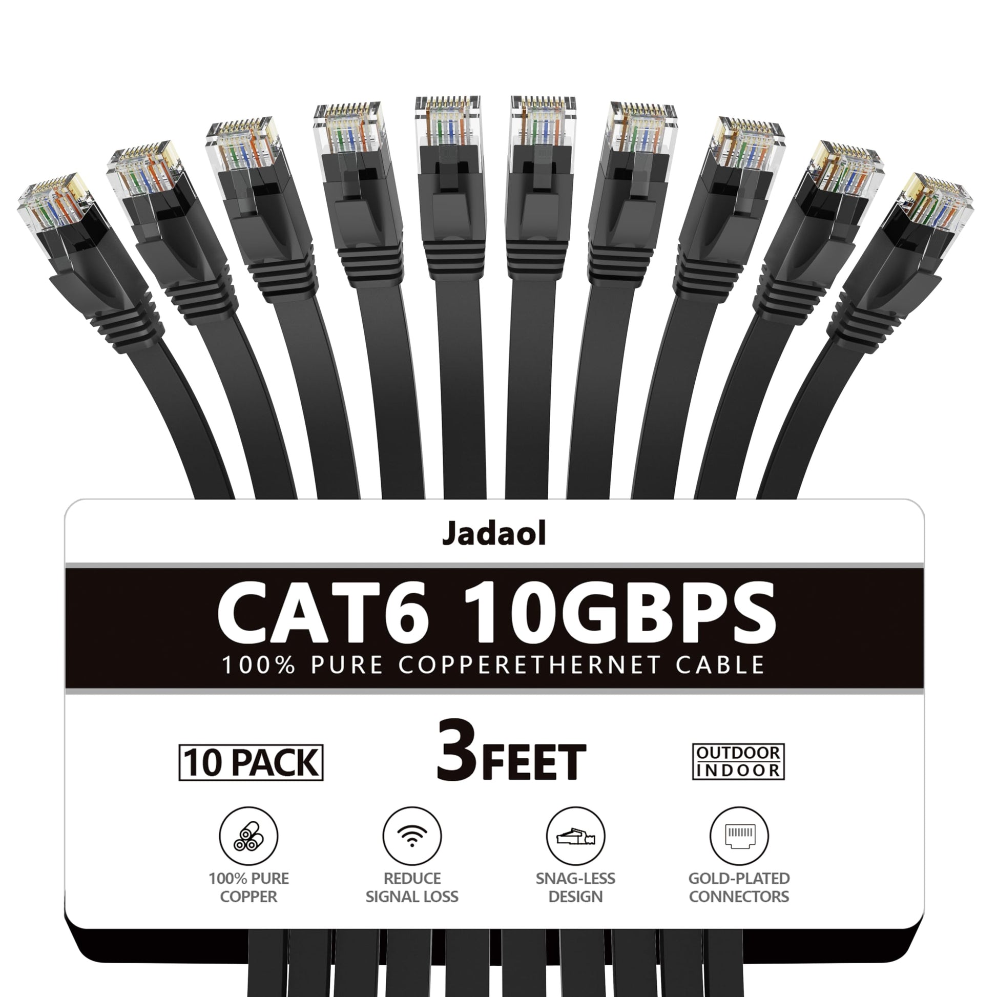 Jadaol Cat 6 Ethernet Cable 50 ft, 10Gbps Support Cat8 Cat7 Network, Flat RJ45 LAN Patch Cable, High-Speed Wired Internet Cable for Router, Modem, Switch, Gaming Consoles, PC, Streaming Devices, White