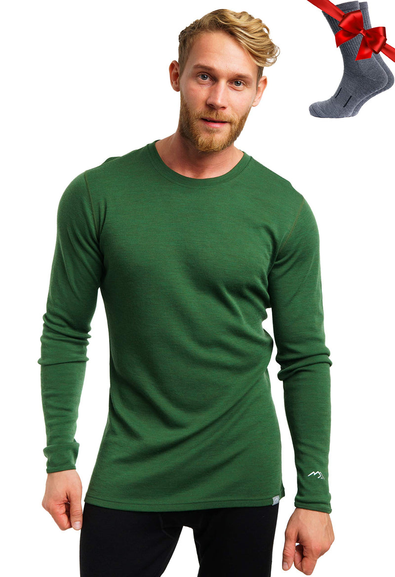 Merino.tech Merino Wool Base Layer - Mens 100% Merino Wool Long Sleeve Thermal Shirts Heavyweight, Midweight, Lite with Socks-74
