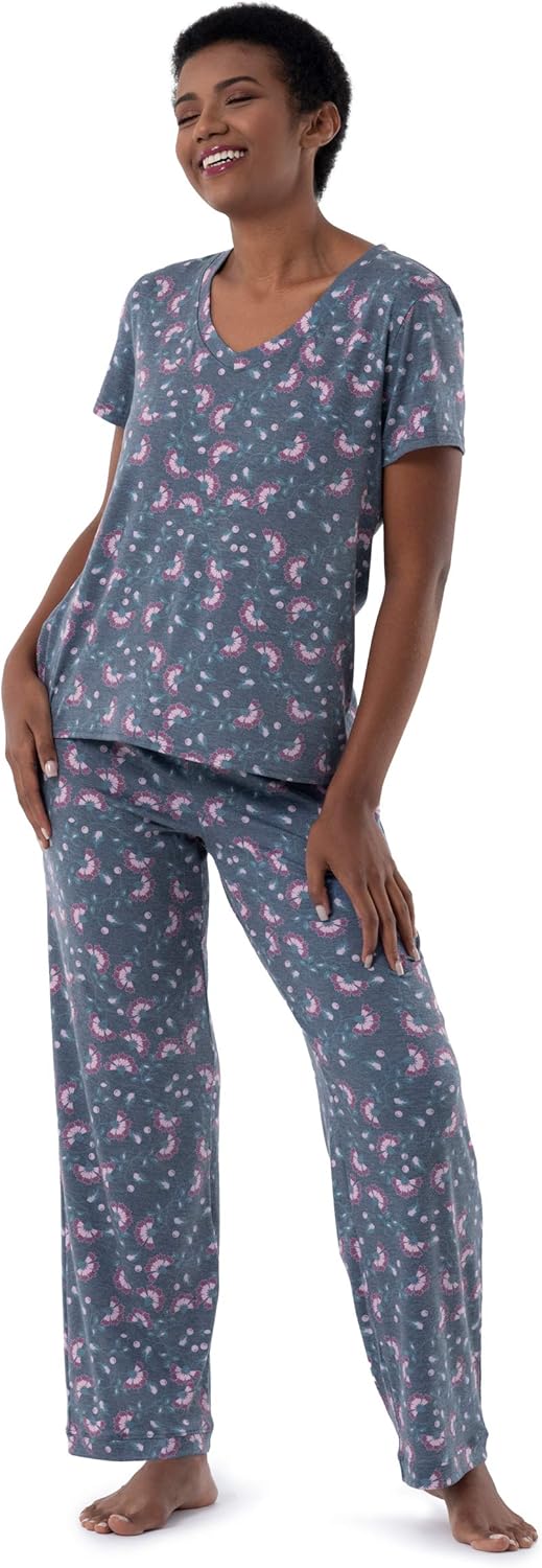 Fruit of the Loom womens Short Sleeve Tee and Pant 2 Piece Sleep Set-66