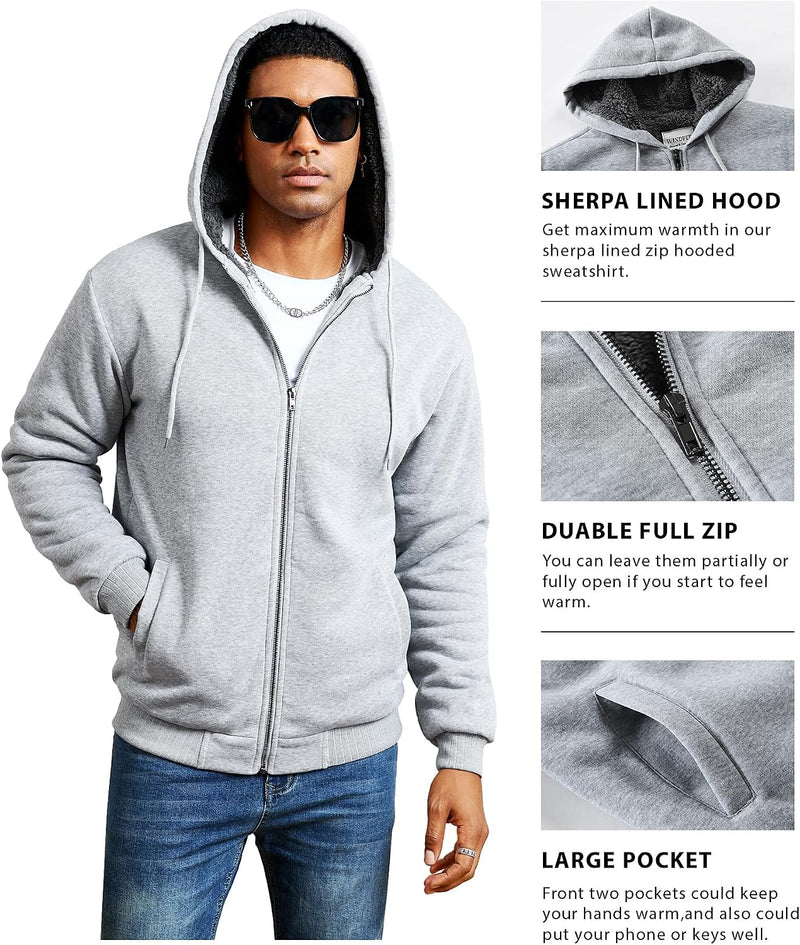 WINDFIT Men Sherpa Jacket Heavyweight Zip Hoodie Fleece Hooded
