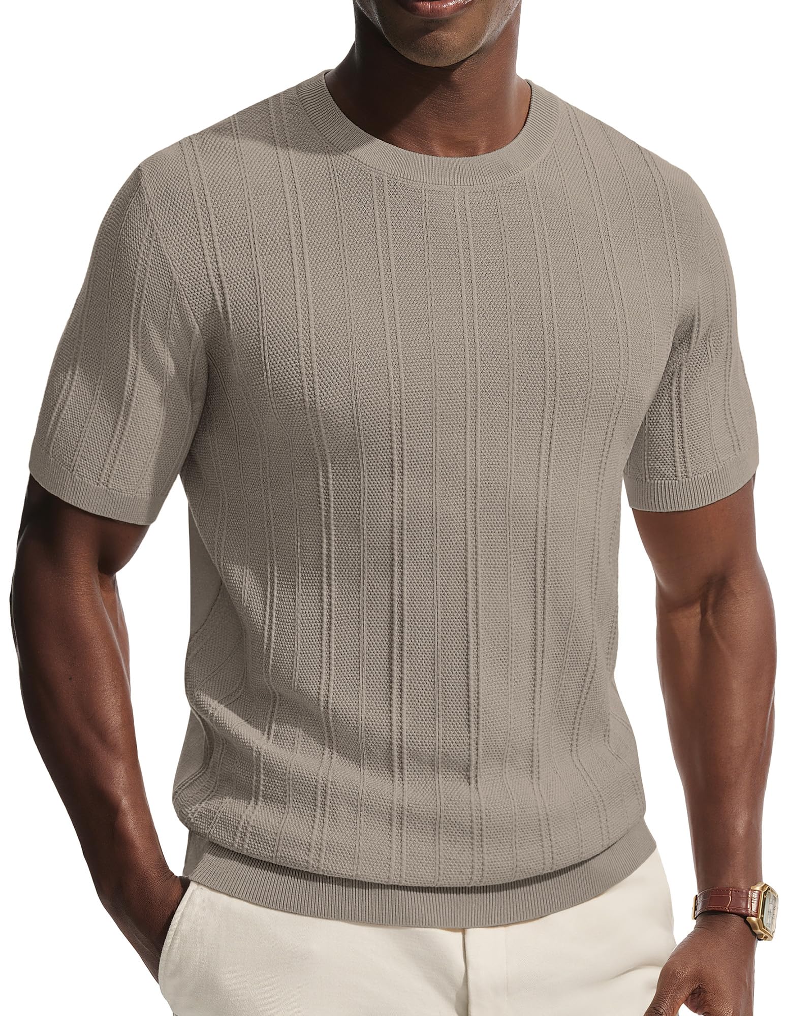 PJ PAUL JONES Mens T-Shirts Crew Neck T Shirts Short Sleeve Knit Shirt Casual Ribbed Top Basic Pullover Tees