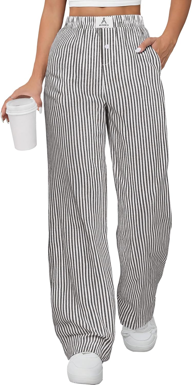 ANRABESS Womens Striped Gingham Pants 2026 Pajama Lounge Boxer Pants Cute Comfy PJ Bottoms with Pockets Y2K Plaid Outfits-28