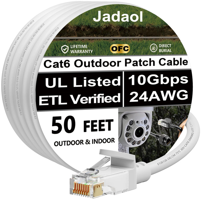 Jadaol Cat 6 Ethernet Cable 50 ft, 10Gbps Support Cat8 Cat7 Network, Flat RJ45 LAN Patch Cable, High-Speed Wired Internet Cable for Router, Modem, Switch, Gaming Consoles, PC, Streaming Devices, White
