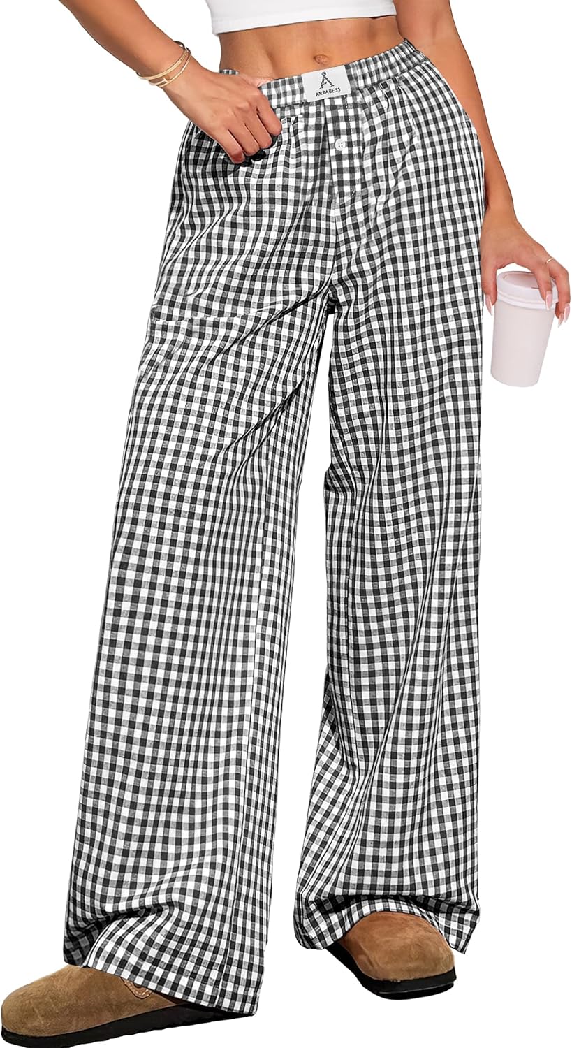ANRABESS Womens Striped Gingham Pants 2026 Pajama Lounge Boxer Pants Cute Comfy PJ Bottoms with Pockets Y2K Plaid Outfits-30