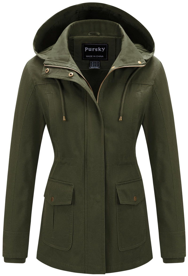 Pursky Women's Cotton Anorak Jacket Lightweight Casual Military Jackets Safari Utility Coats With Removable Hood-51
