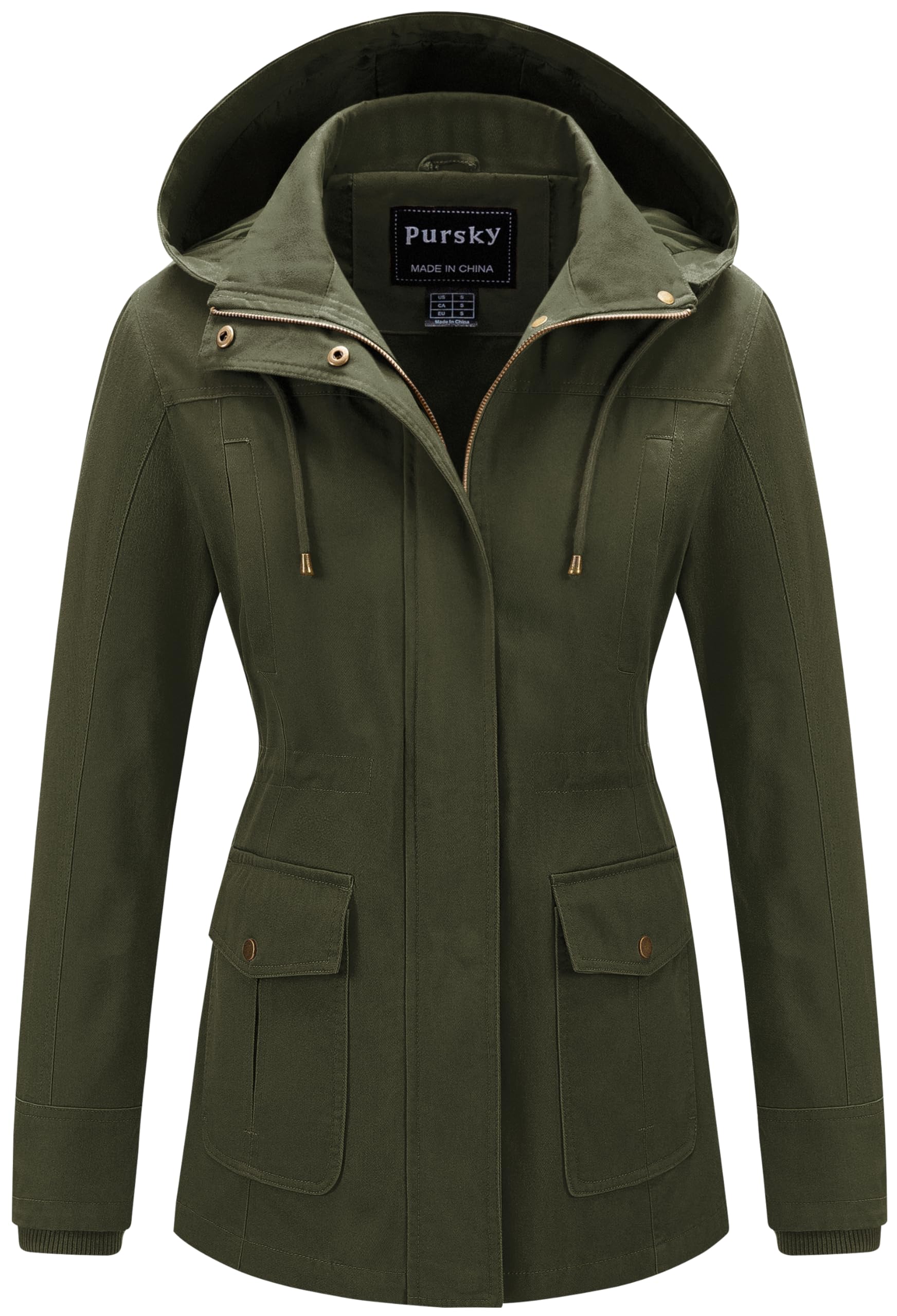 Pursky Women's Cotton Anorak Jacket Lightweight Casual Military Jackets Safari Utility Coats With Removable Hood-11