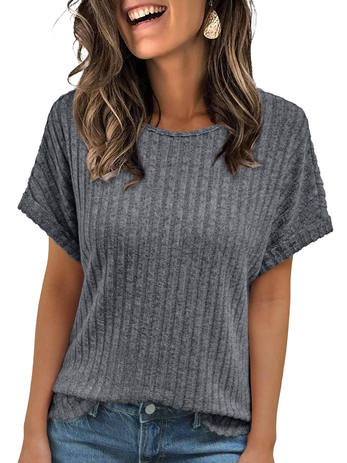 AUTOMET Women Textured Shirts Fall Sweaters Loose Fit Short Sleeve Tunic Tops 2025 Dressy Casual Business Blouses-85