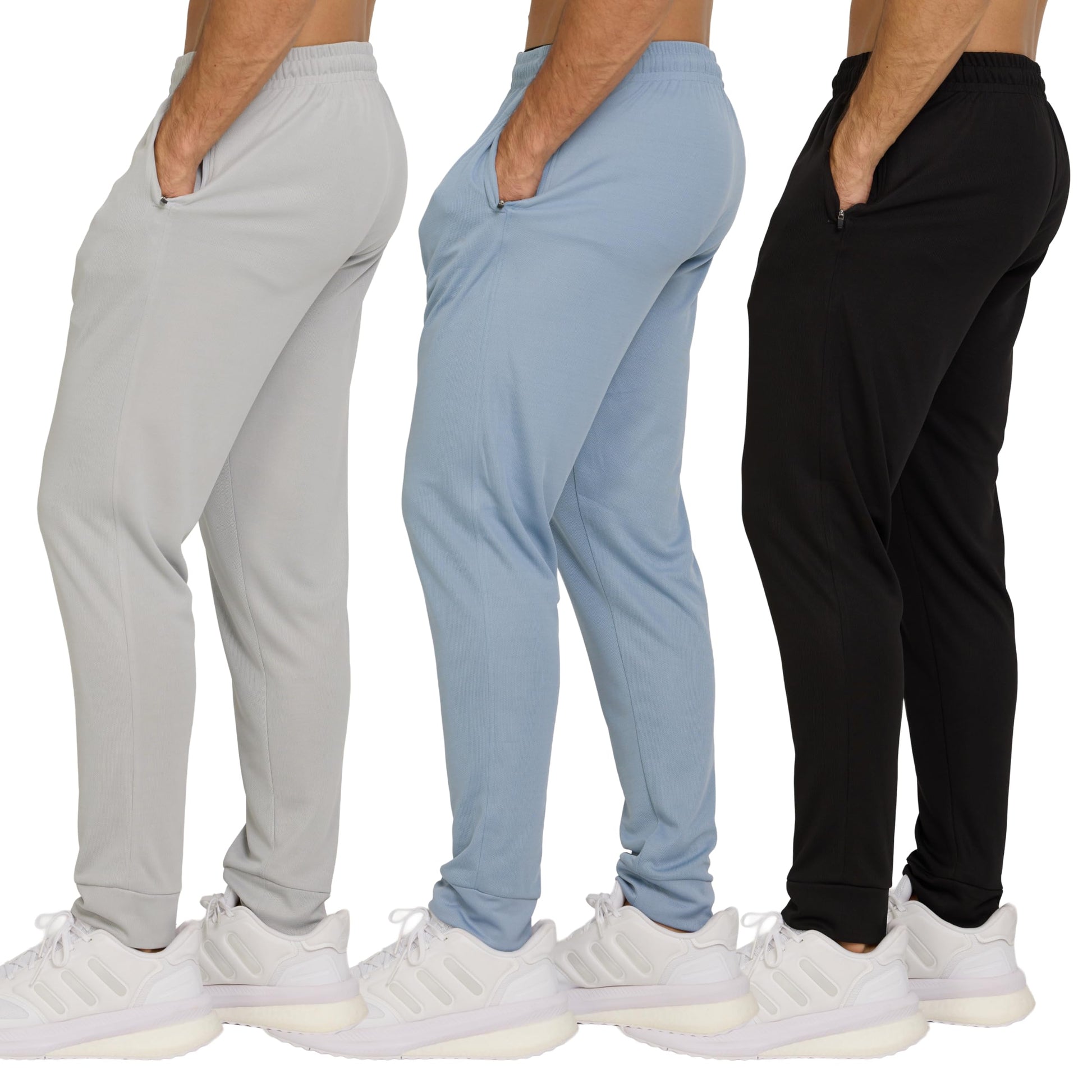 PURE CHAMP Men’s 3 Pack Mesh Joggers with Zipper Pockets, Athletic Pants for Men – Moisture-Wicking Gym Sweatpants Men-8