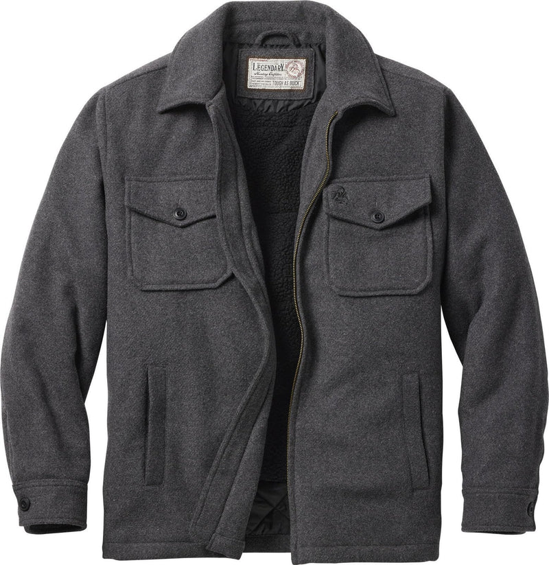 Legendary Whitetails Men's Wool Blend Jacket Quilted Satin Insulated Sleeves Sherpa Lined-9