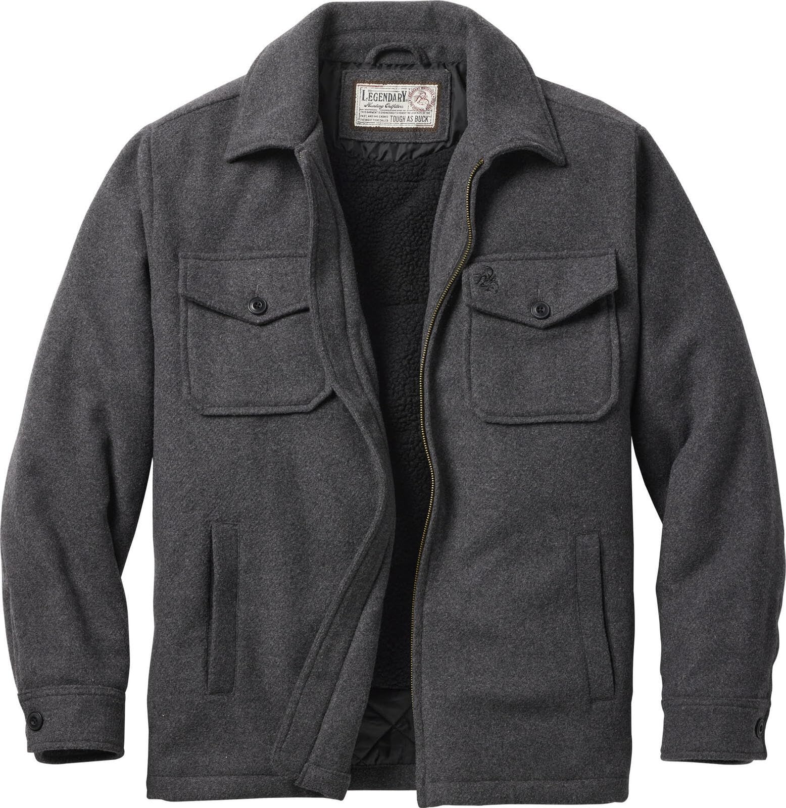 Legendary Whitetails Men's Wool Blend Jacket Quilted Satin Insulated Sleeves Sherpa Lined-59