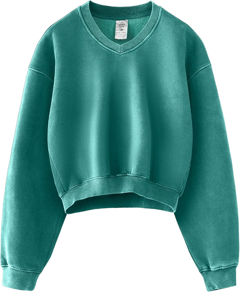 Hatant Sweatshirt for Women Acid Wash Athletic Hoodie Heritage Fleece V-neck Long Sleeve Hoodie Fleece Women Sweatshirt-12