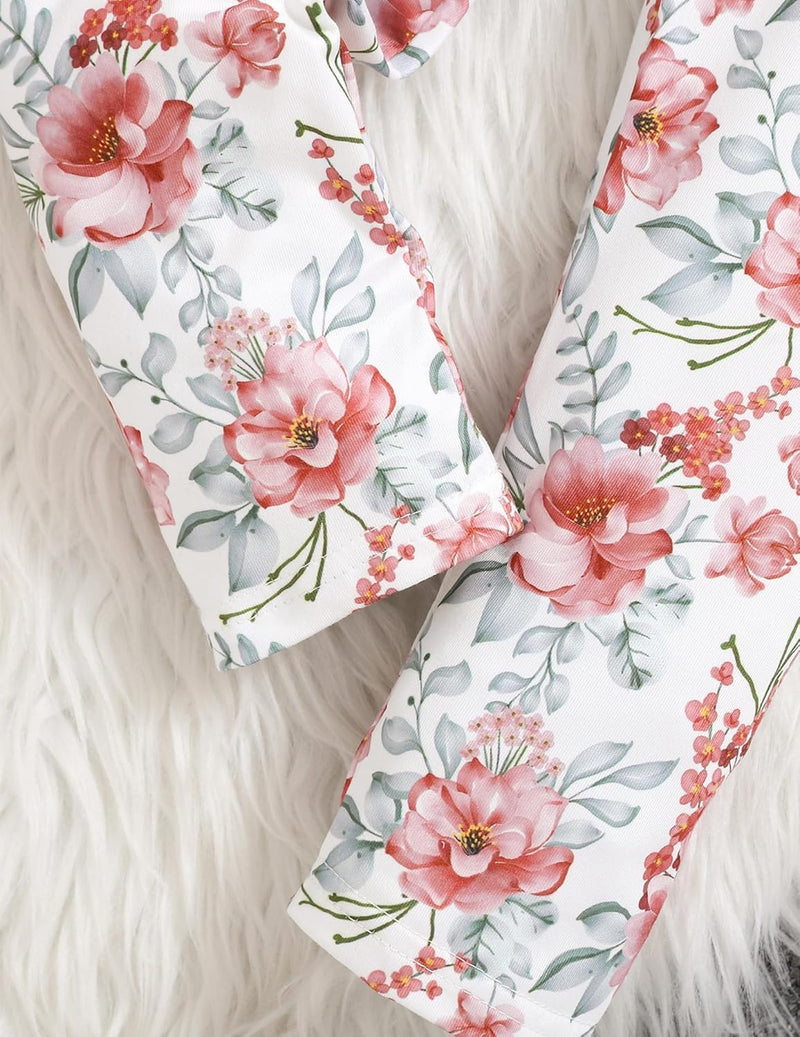 Doresbebe Toddler Girl Clothes Kid Fall Outfit Ruffle Sleeve Shirt Top Floral Pants Winter Clothing Set