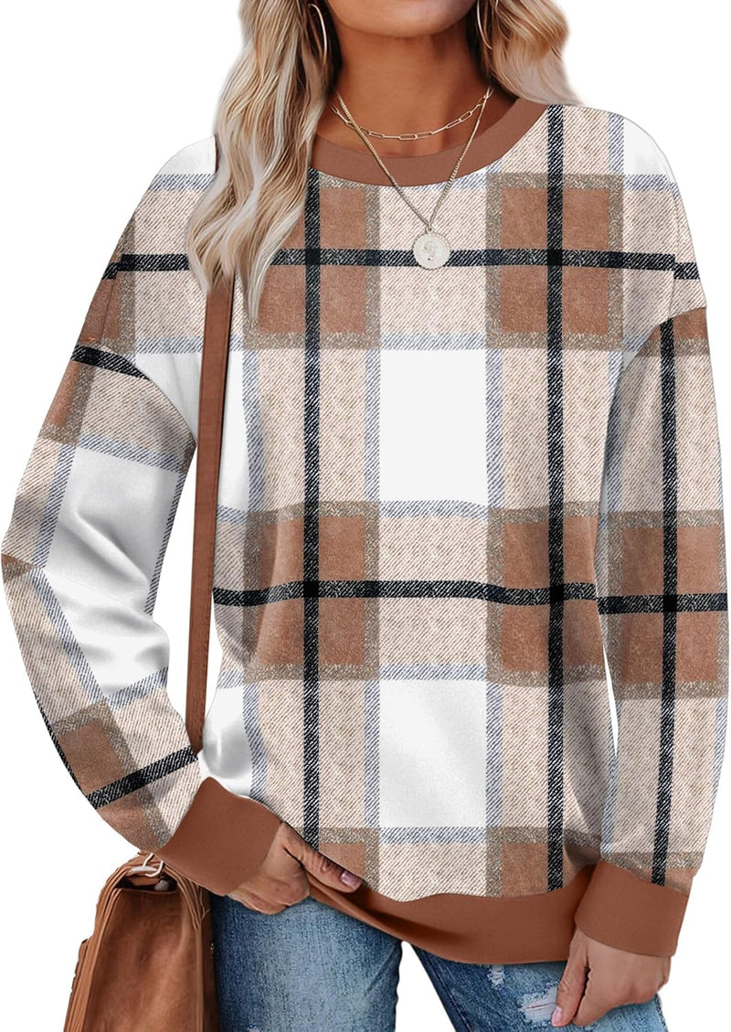 Saloogoe Sweatshirts for Women Crewneck Long Sleeve Loose Fit Tops Color Block Ribbed Trim Fashion 2025-76