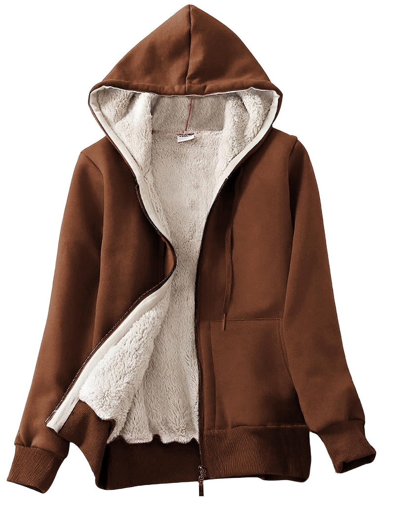 Yeokou Women's Casual Full Zip Up Sherpa Lined Hoodie Sweatshirt Jacket Coat-56