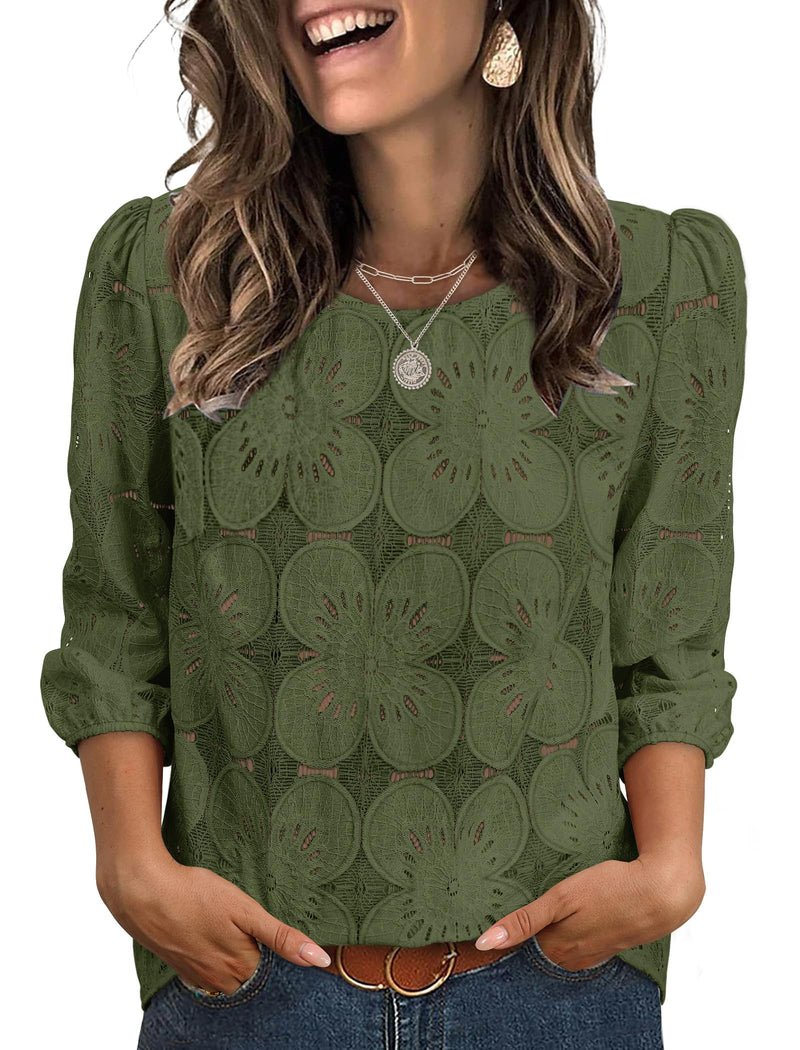 Sampeel Women Blouses Dressy Casual 3/4 Length Sleeve Tops Eyelet Lace Spring Summer Shirts Beach Vacation Clothes