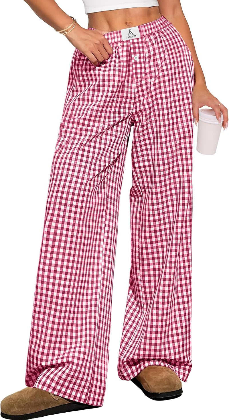 ANRABESS Womens Striped Gingham Pants 2026 Pajama Lounge Boxer Pants Cute Comfy PJ Bottoms with Pockets Y2K Plaid Outfits-93