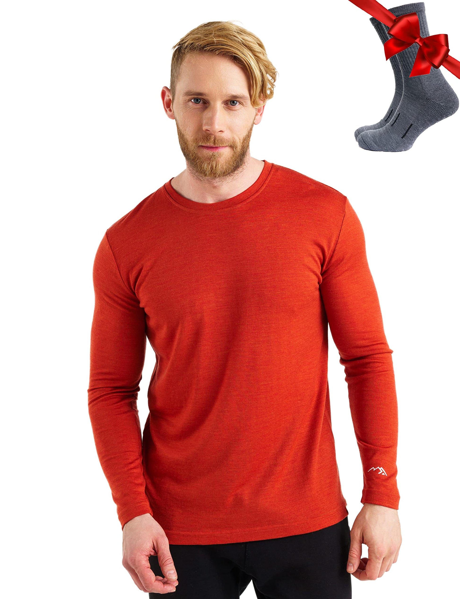 Merino.tech Merino Wool Base Layer - Mens 100% Merino Wool Long Sleeve Thermal Shirts Heavyweight, Midweight, Lite with Socks-55