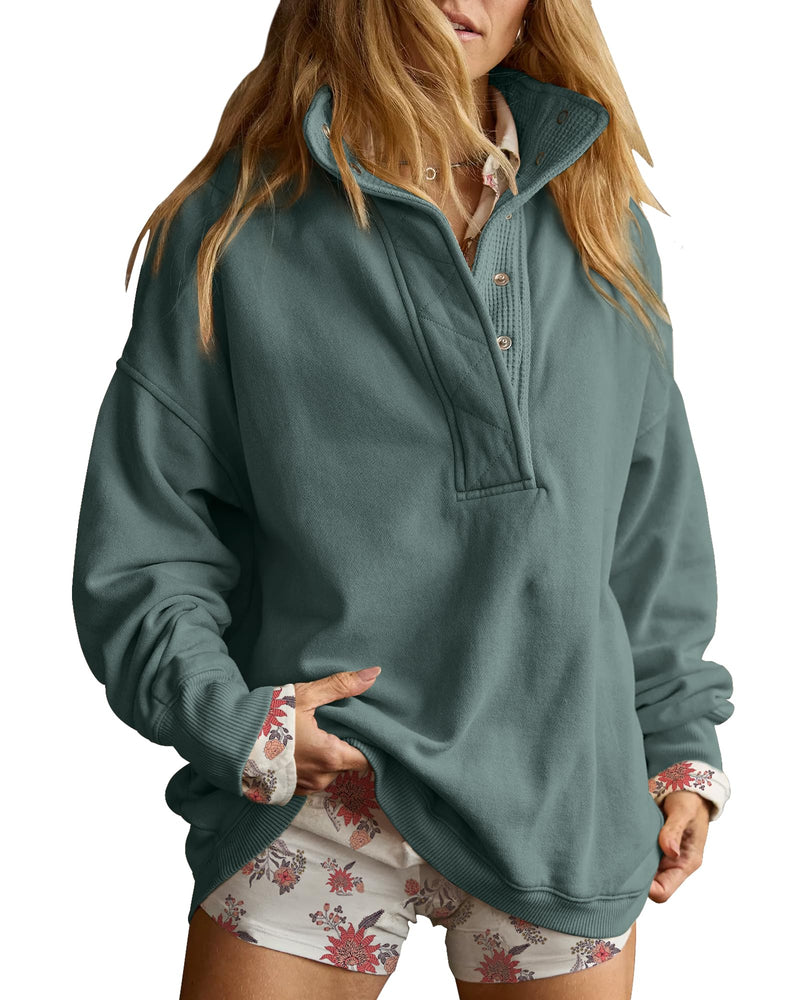 Gacaky Sweatshirt for Women Oversized Casual Long Sleeve Button Henley Neck Pullover Tops Fashion Outfits Clothes-26
