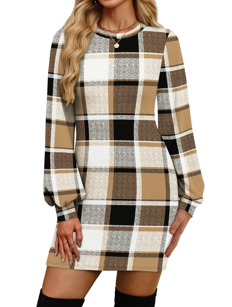 OFEEFAN Sweater Dresses for Women 2025 Fall Winter Puff Long Sleeve Crewneck Bodycon Fleece Ribbed Pullover Fashion Clothing-62