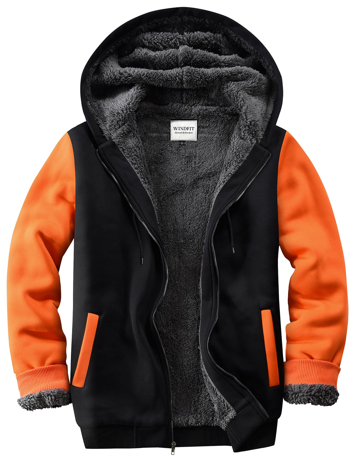 WINDFIT Men Sherpa Jacket Heavyweight Zip Hoodie Fleece Hooded