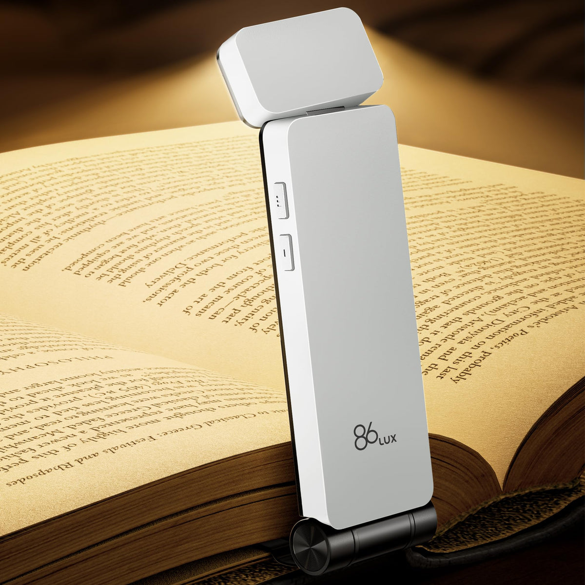 86lux Book Light, Rechargeable Clip-On LED Reading Light for Bed | 3 Color Temperatures with Stepless Dimming, Ultralight Bookmark Design for Book Lovers, Grey
