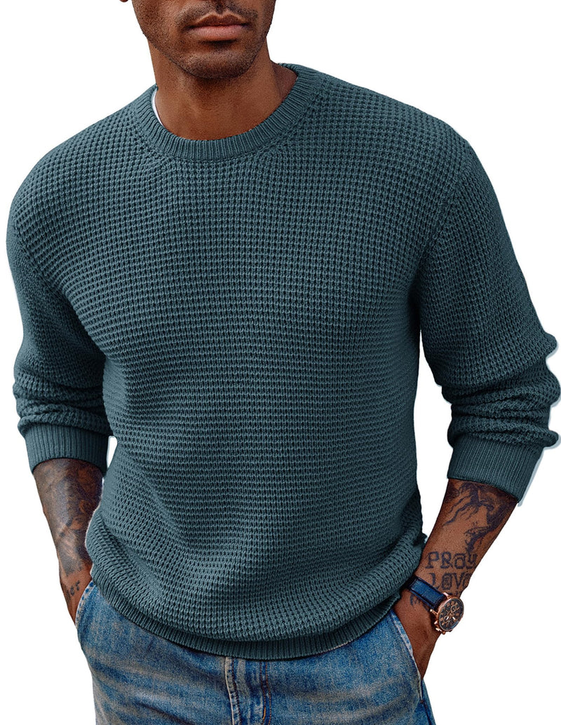 PJ PAUL JONES Mens Pullover Sweater Waffle Textured Long Sleeve Knitted Sweaters-38