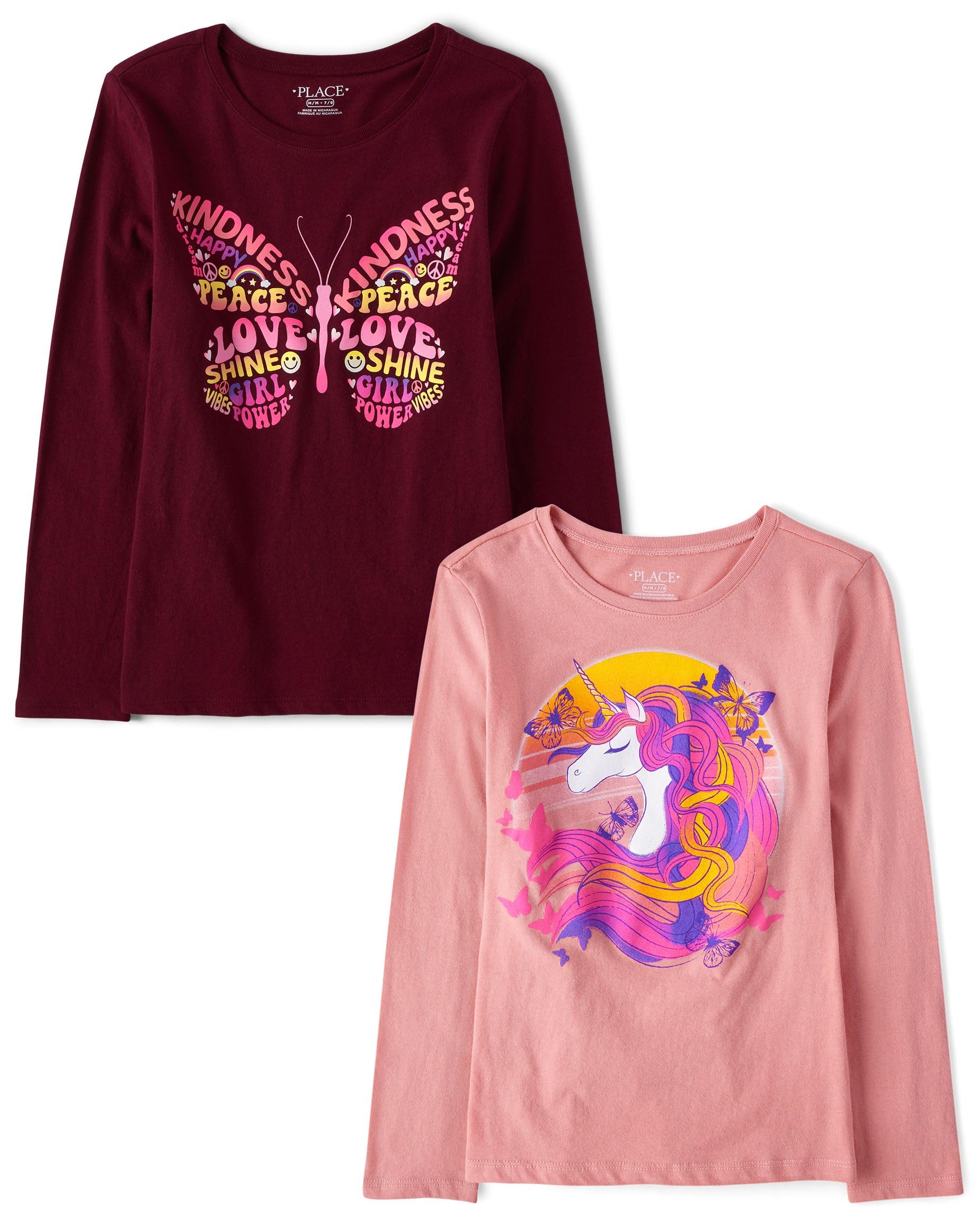 The Children's Place Girls Unicorns,Sports,Butterflies Long Sleeve Graphic T-Shirts,2 Pack-55