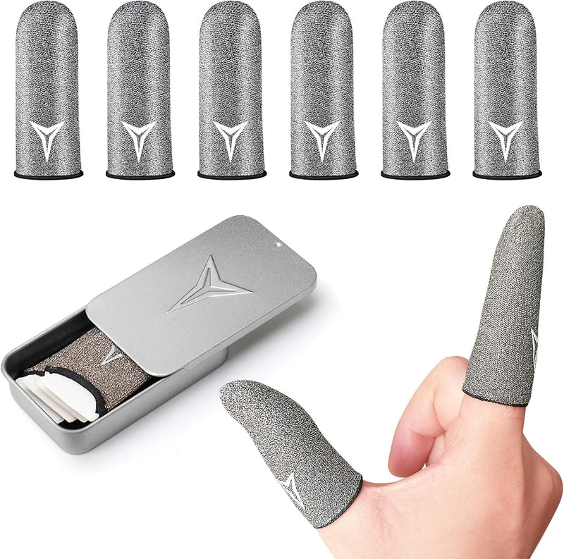 2025 Upgrade: Longer Size for 5 Fingers, Professional Pure Silver Fiber Finger Sleeves for Mobile Gaming–No More Slipping, Maximum Touch Sensitivity, Anti-Sweat,6 Pack (M)