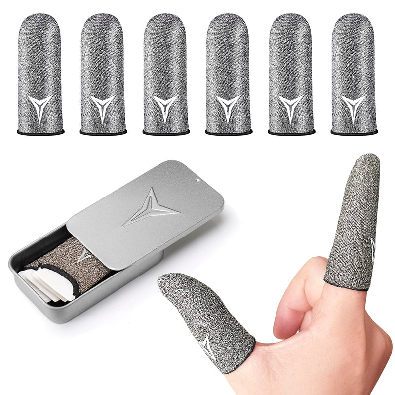 2025 Upgrade: Longer Size for 5 Fingers, Professional Pure Silver Fiber Finger Sleeves for Mobile Gaming–No More Slipping, Maximum Touch Sensitivity, Anti-Sweat,6 Pack (M)