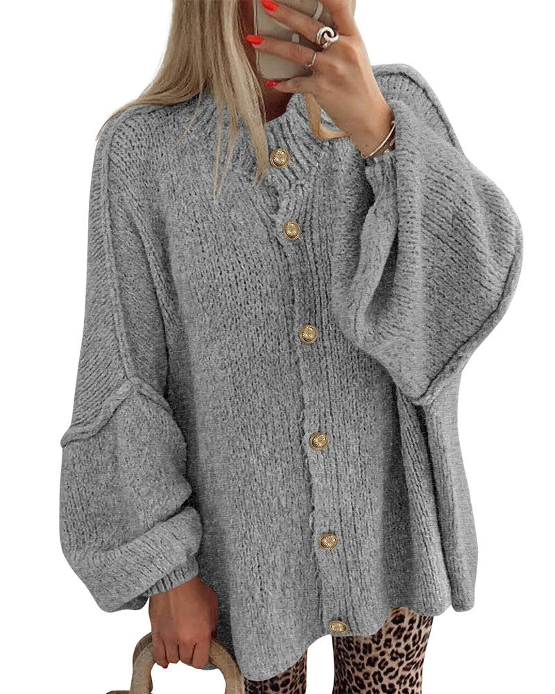 BTFBM Cardigan Sweaters for Women 2026 Fall Clothes Lantern Long Sleeve Button Open Front Chunky Knit Oversized Sweater-40
