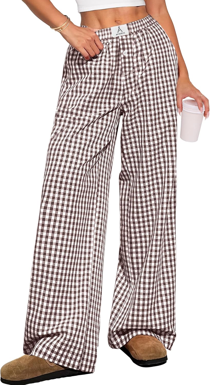 ANRABESS Womens Striped Gingham Pants 2026 Pajama Lounge Boxer Pants Cute Comfy PJ Bottoms with Pockets Y2K Plaid Outfits-57