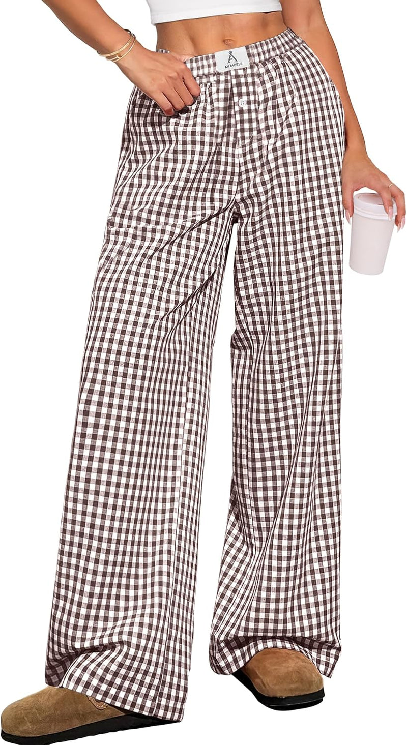 ANRABESS Womens Striped Gingham Pants 2026 Pajama Lounge Boxer Pants Cute Comfy PJ Bottoms with Pockets Y2K Plaid Outfits-74