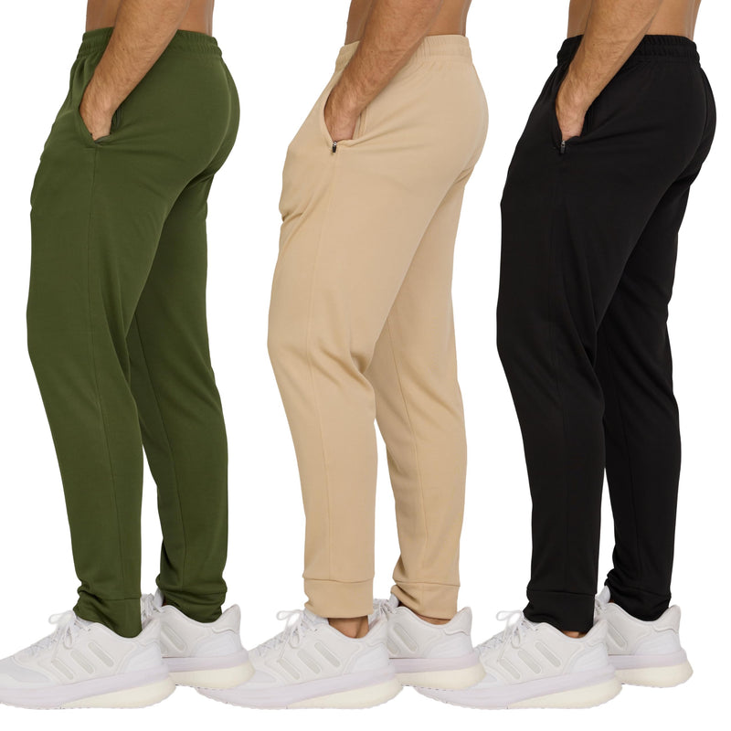 PURE CHAMP Men’s 3 Pack Mesh Joggers with Zipper Pockets, Athletic Pants for Men – Moisture-Wicking Gym Sweatpants Men-25