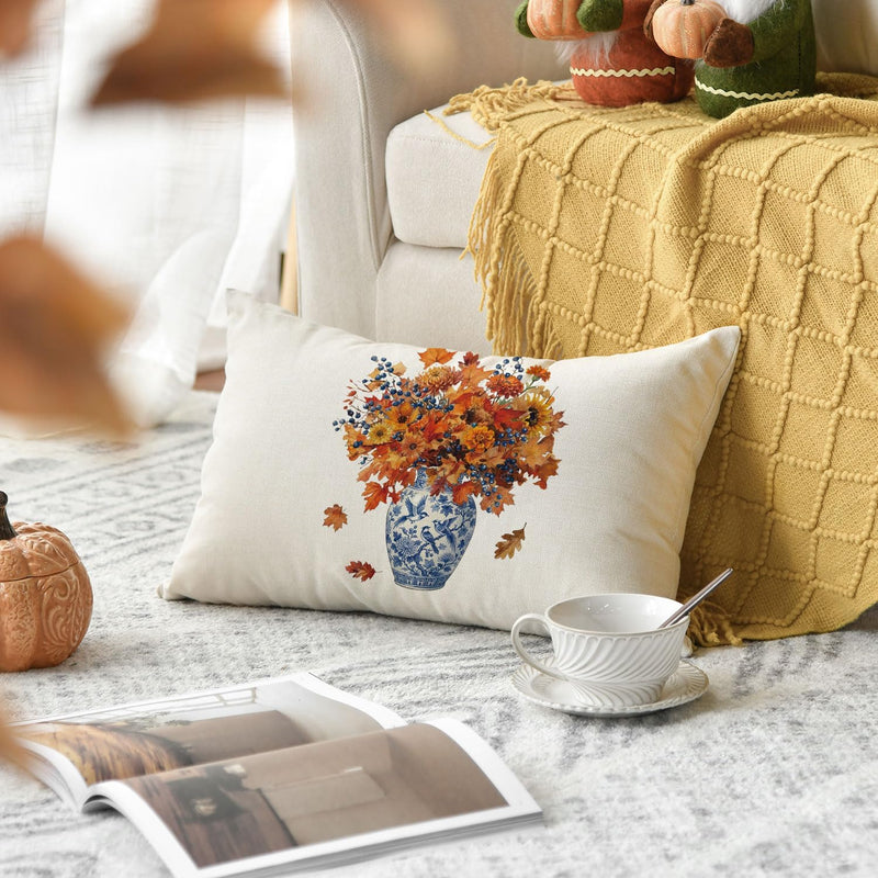 AVOIN colorlife Fall Flowers Bird Vase Throw Pillow Cover 12x20 Inch