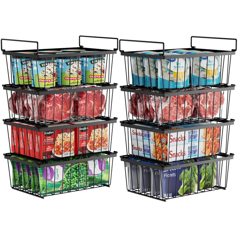iSPECLE Freezer Organizer Bins - Storage Baskets for 5 Cu.Ft, 4 Pack | Easy Food Access, Stackable Wire Storage, Vertical Space for Frozen Food, Sorts Meat, Vegetables and Bagged Items, Home
