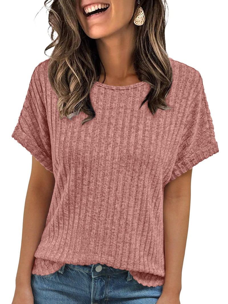 AUTOMET Women Textured Shirts Fall Sweaters Loose Fit Short Sleeve Tunic Tops 2025 Dressy Casual Business Blouses-94