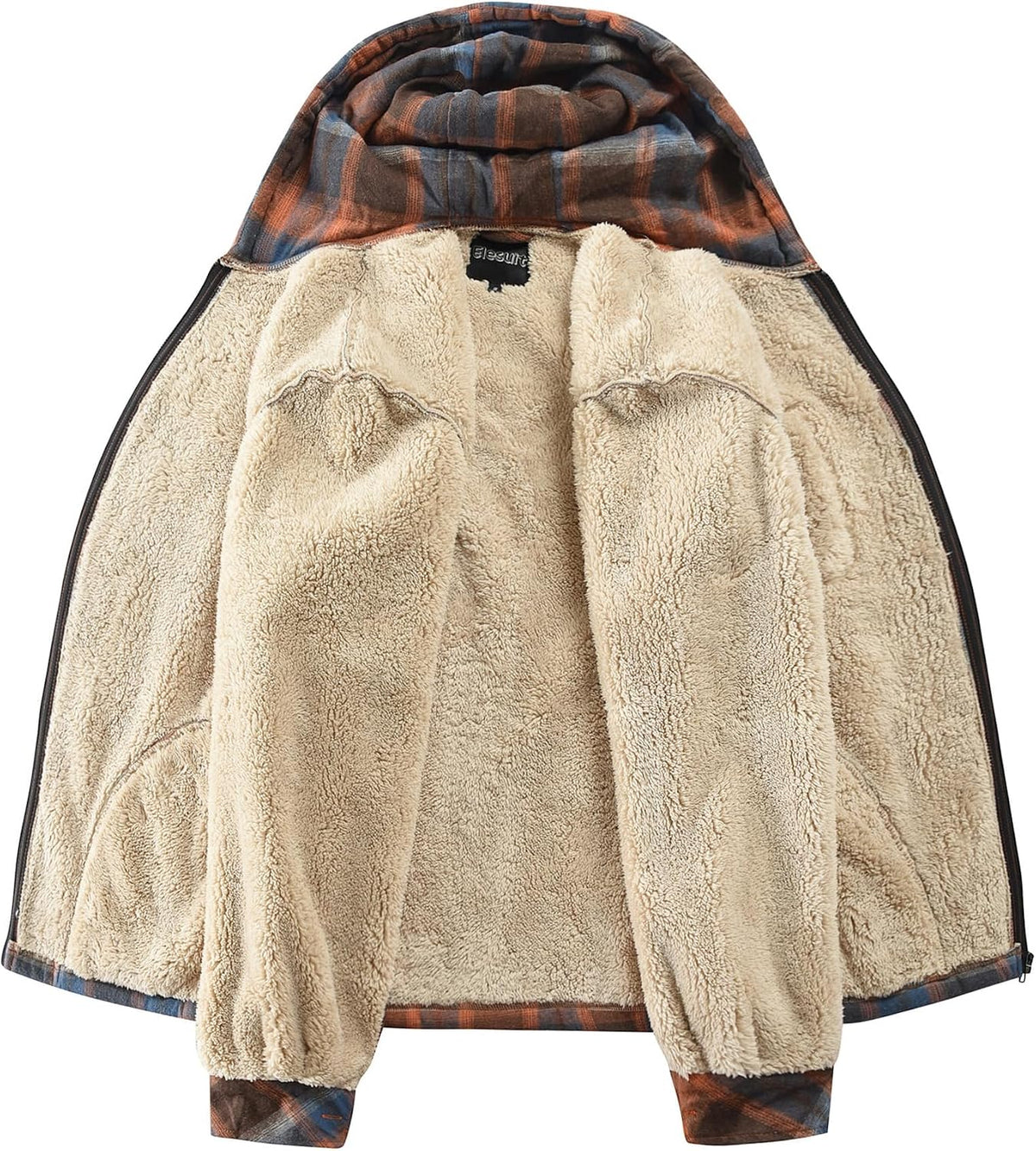 Elesuit Men's Full Zip Fleece Flannel Jacket Shirt Plaid Cotton Hoodie Coat