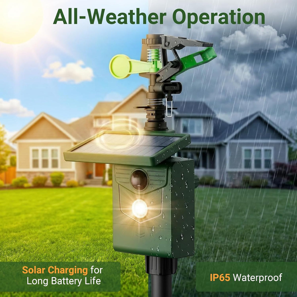 Solar Motion Sensor Deer Repellent Sprinkler Animal Deterrent Repeller with Motion Activated Sprinklers 1 Pack for Animal Flashing Lights Dog Cat Squirrel for Lawn Garden Farmland