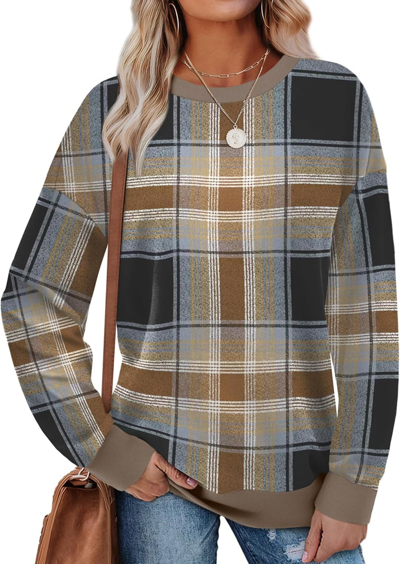 Saloogoe Sweatshirts for Women Crewneck Long Sleeve Loose Fit Tops Color Block Ribbed Trim Fashion 2025-72