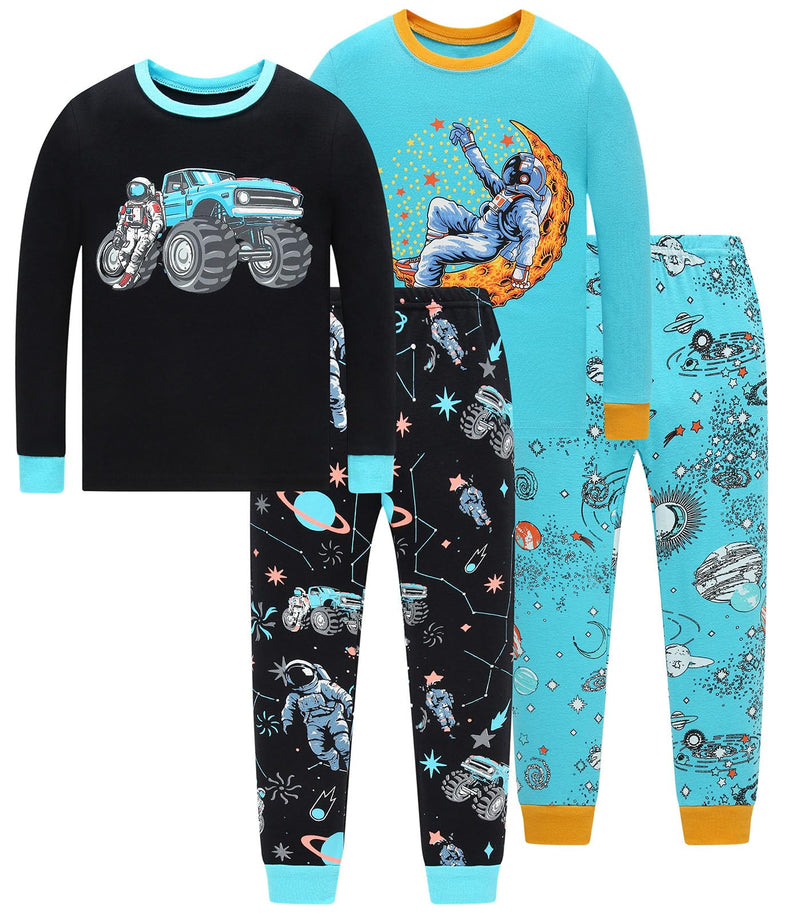 Little bety 4 Pieces Boys Pajamas Toddler Boys Long Sleeve Cotton Pjs Kids Sleepwear Sets 24Months-12Years