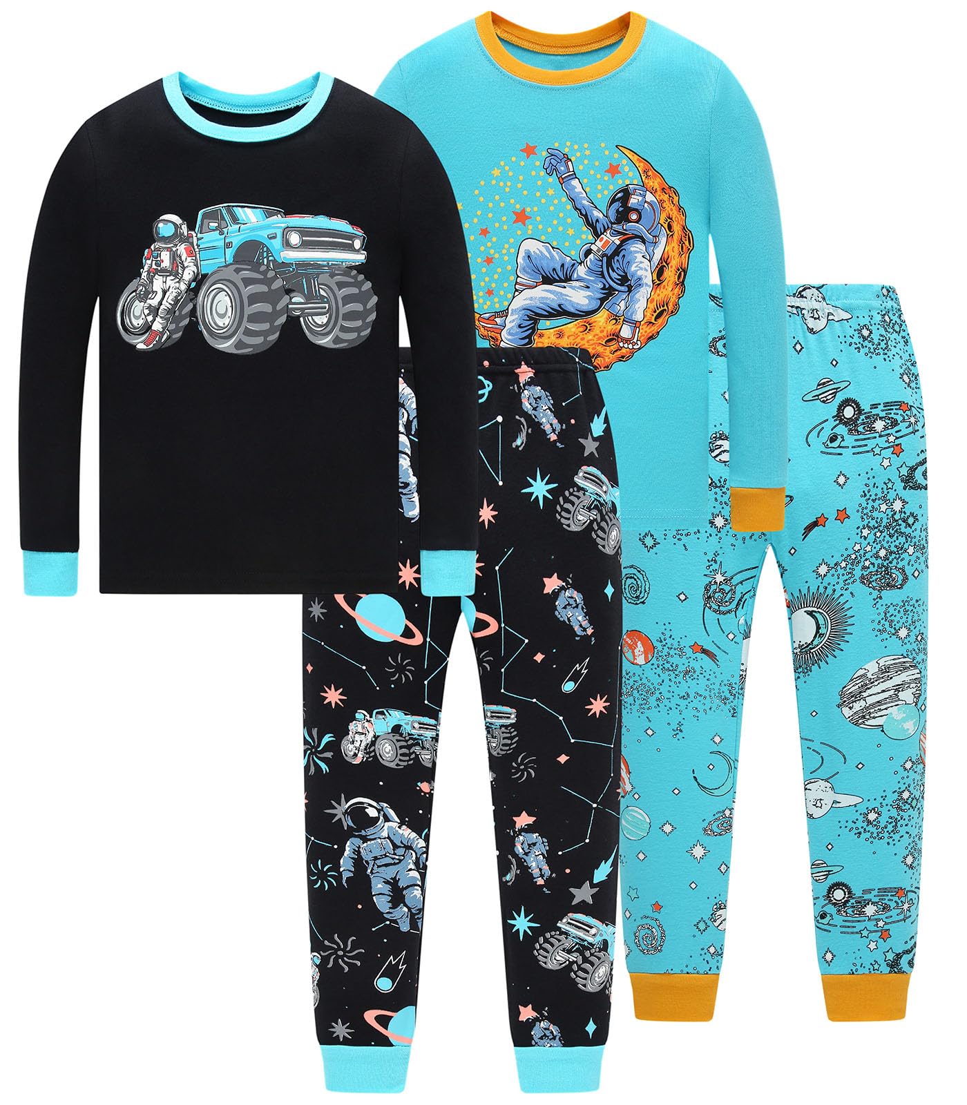 Little bety 4 Pieces Boys Pajamas Toddler Boys Long Sleeve Cotton Pjs Kids Sleepwear Sets 24Months-12Years