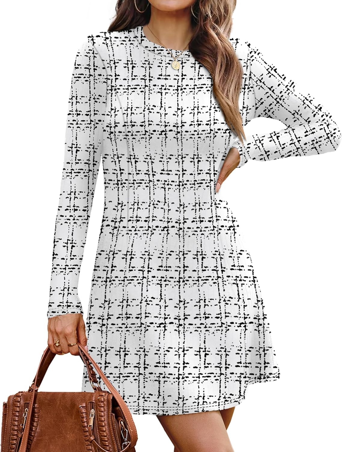 OFEEFAN Fall Dresses for Women 2025 Long Sleeve Crew Neck Sweater Dress-74