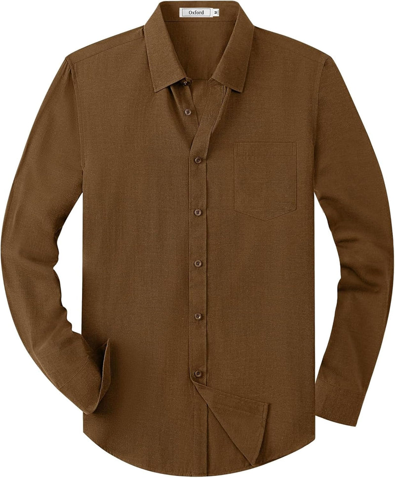 Mens Oxford Shirts Long Sleeve Business Casual Cotton Dress Shirt Wedding Dating Party Button Down Tops with Pocket-21