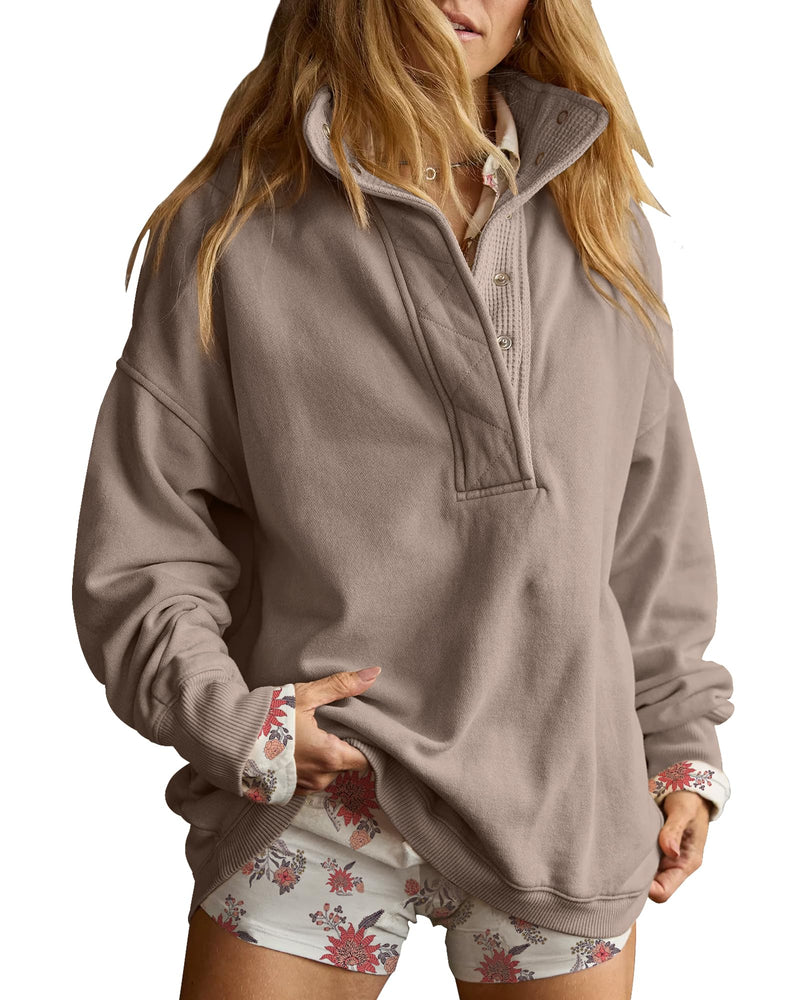 Gacaky Sweatshirt for Women Oversized Casual Long Sleeve Button Henley Neck Pullover Tops Fashion Outfits Clothes-42