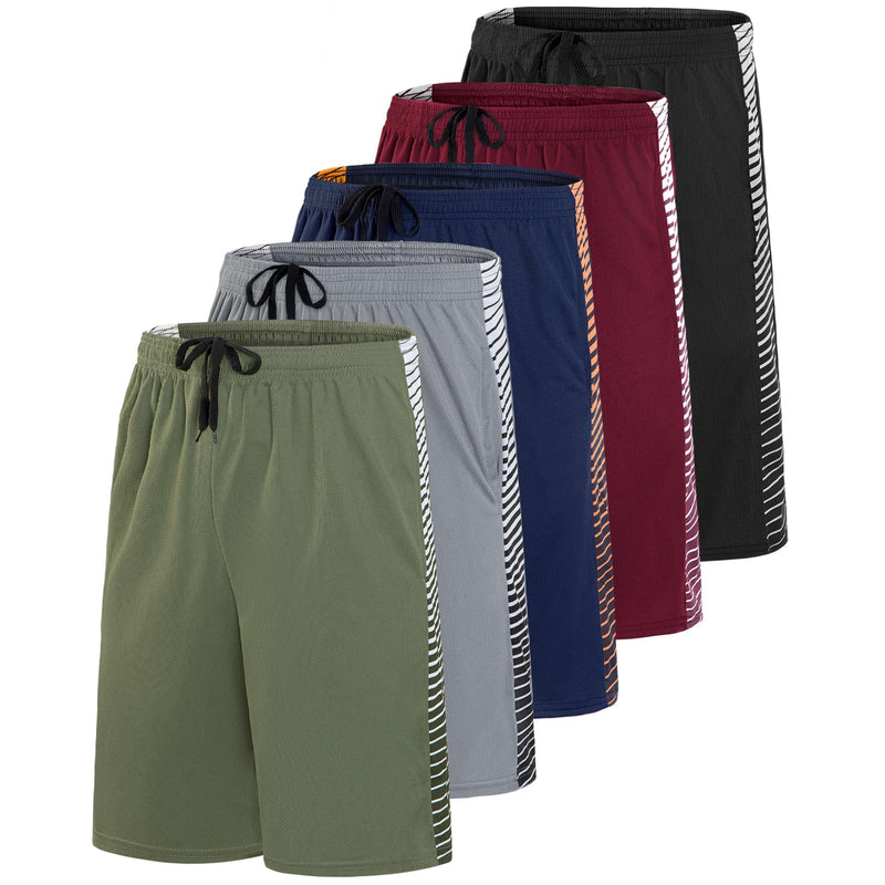Real Essentials 5 Pack: Men’s 9" Mesh Shorts – Athletic Gym, Workout, Basketball, Running, Casual Lounge Activewear Pockets