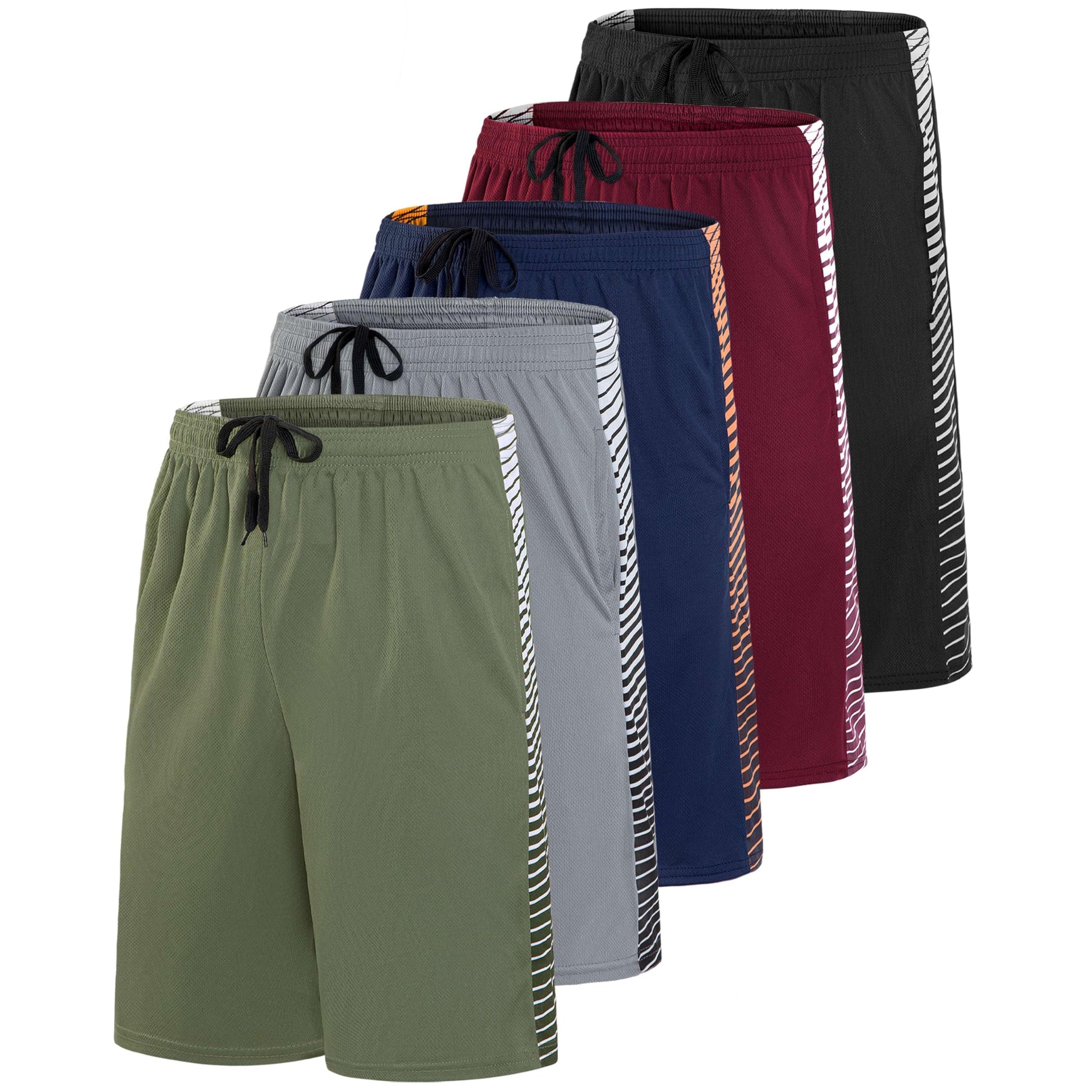 Real Essentials 5 Pack: Men’s 9" Mesh Shorts – Athletic Gym, Workout, Basketball, Running, Casual Lounge Activewear Pockets