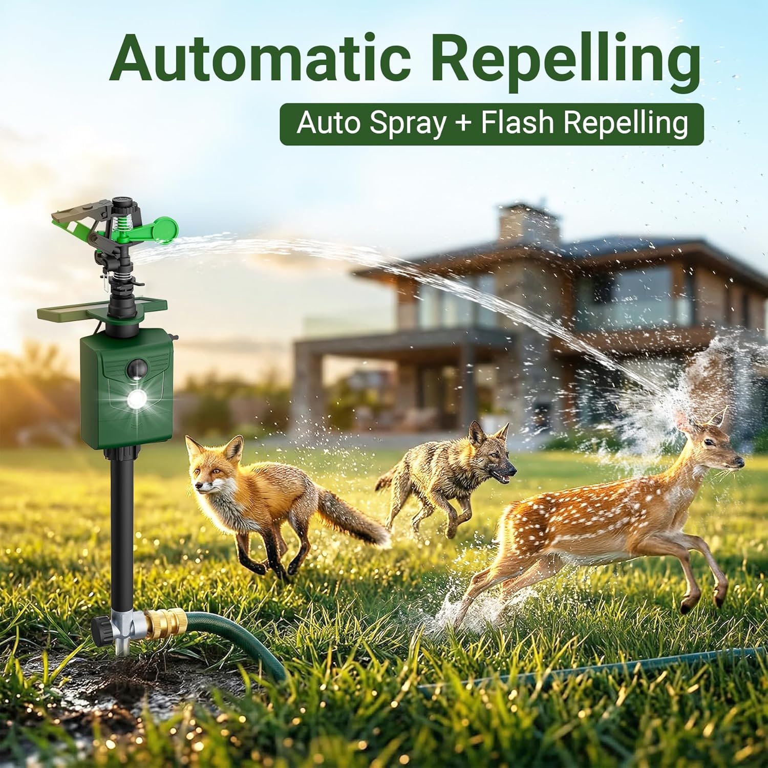 Solar Motion Sensor Deer Repellent Sprinkler Animal Deterrent Repeller with Motion Activated Sprinklers 1 Pack for Animal Flashing Lights Dog Cat Squirrel for Lawn Garden Farmland