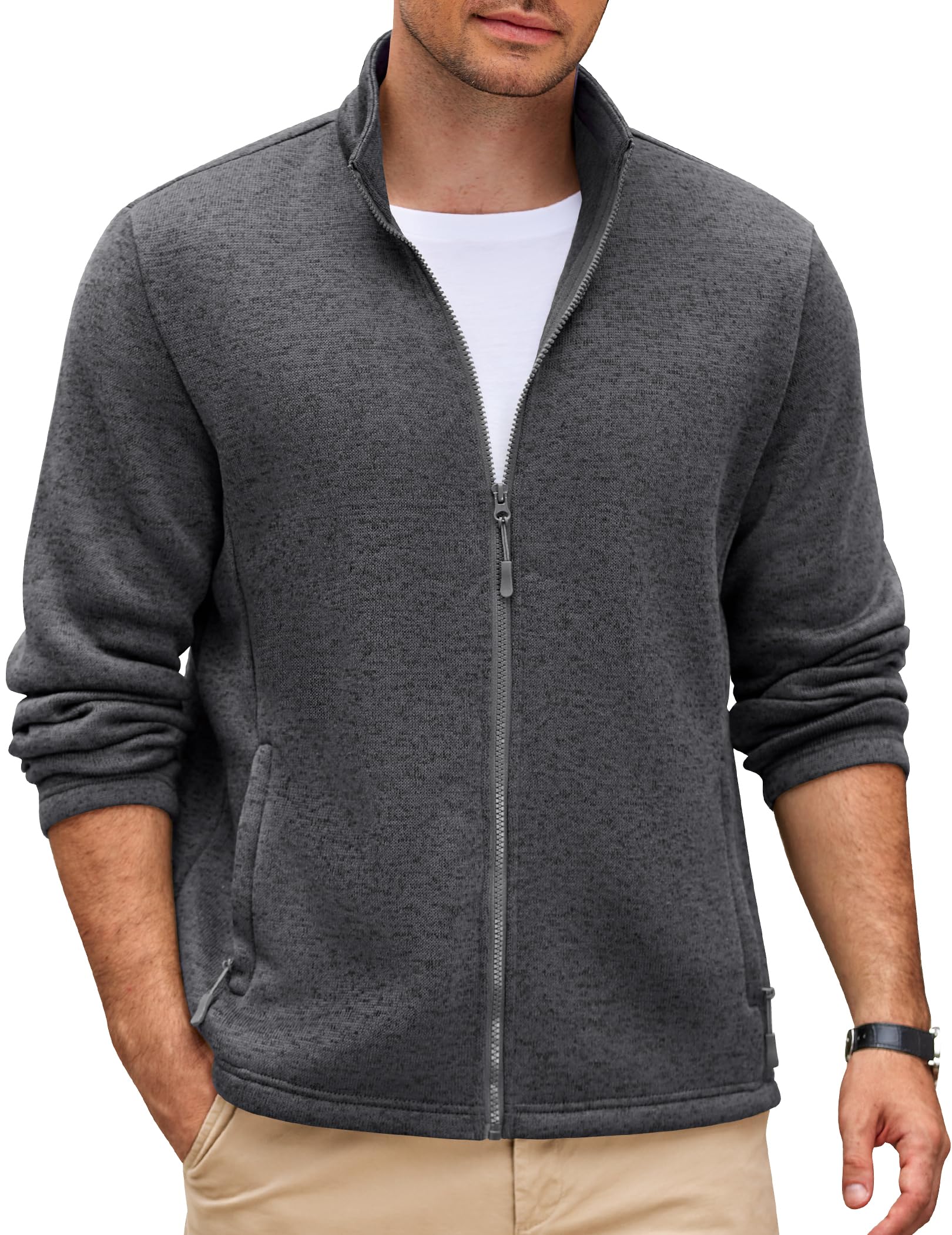 COOFANDY Mens Fleece Jacket Zip Up Lightweight Sweater Jackets Casual Warm with Pockets for Home Office Hiking-17